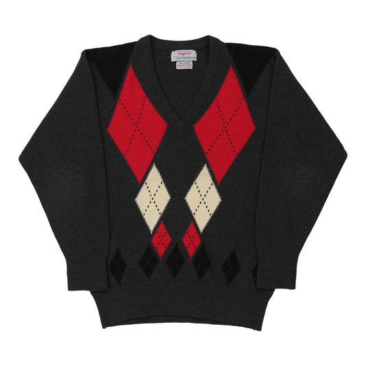 Vintage Ballentyne Argyle Jumper - Large Grey Wool