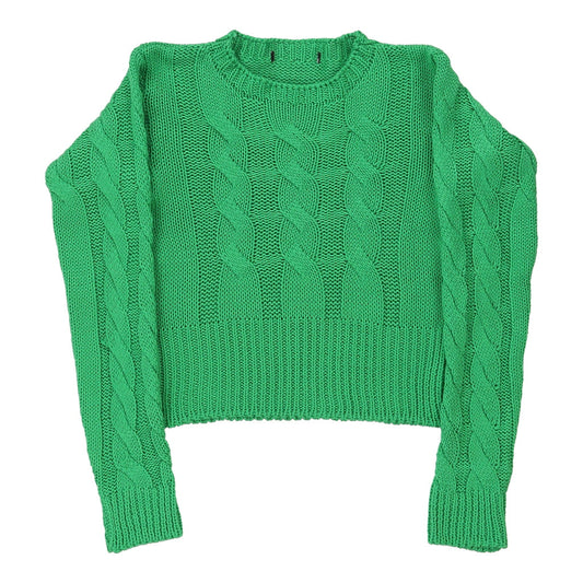 Vintage Unbranded Cropped Jumper - Small Green Viscose Blend