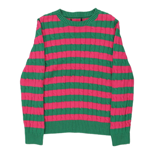 Vintage Unbranded Striped Jumper - Medium Green Cotton