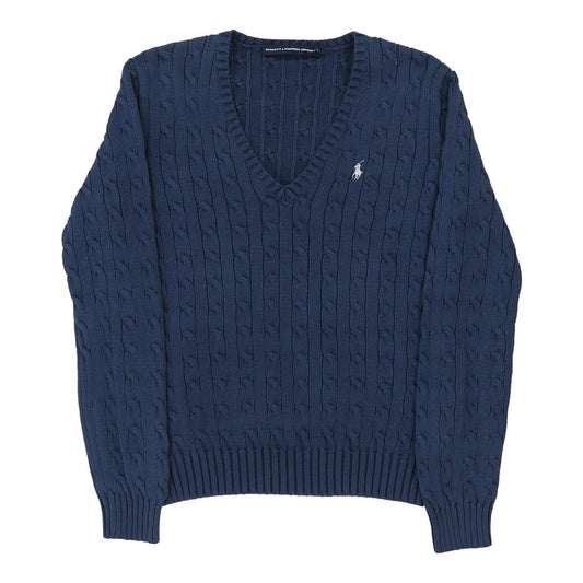 Vintage Ralph Lauren Sport V-neck Jumper - Large Navy Cotton