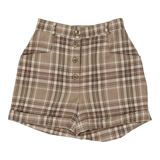 Vintage Teresa Erre Checked Shorts - 26W UK 8 Beige Cotton
