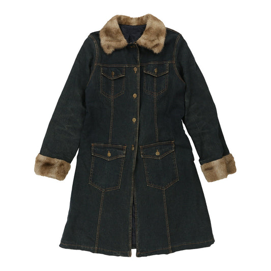 Vintage Faux Fur Trim Unbranded Denim Jacket - Medium Dark Wash Cotton Blend
