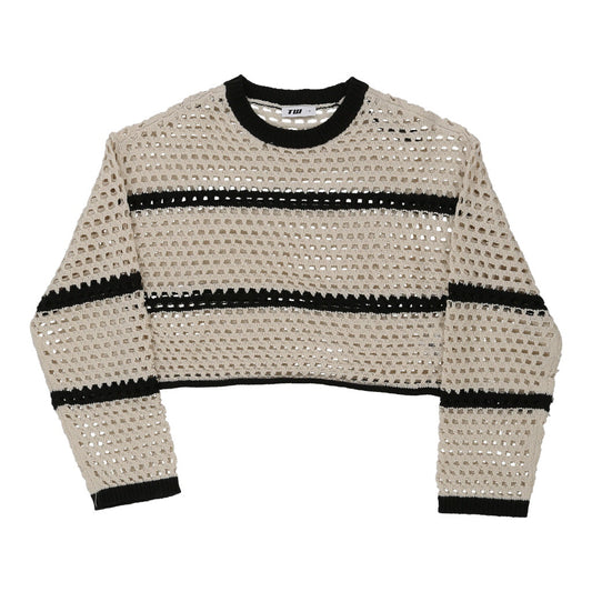 Vintage Tw Striped Crochet Top - Medium Cream Cotton Blend