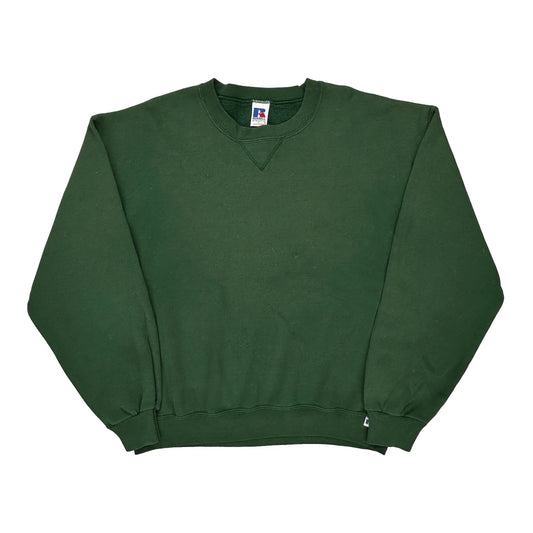 90S Blank Russell Athletic Sweatshirt - Large Green Cotton