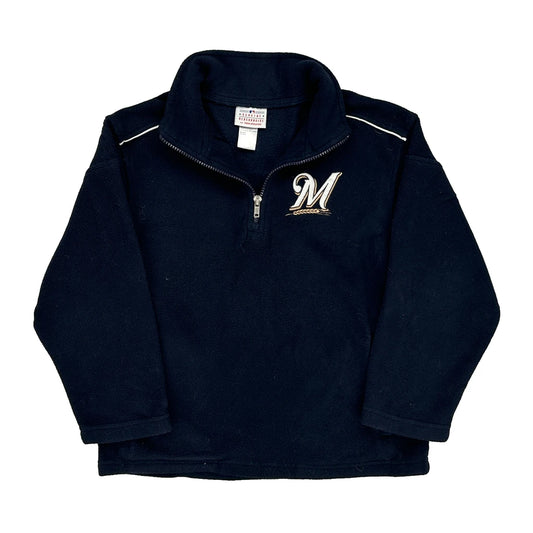 Age 8, Milwaukee Brewers Majestic Mlb 1/4 Zip - Medium Black Polyester