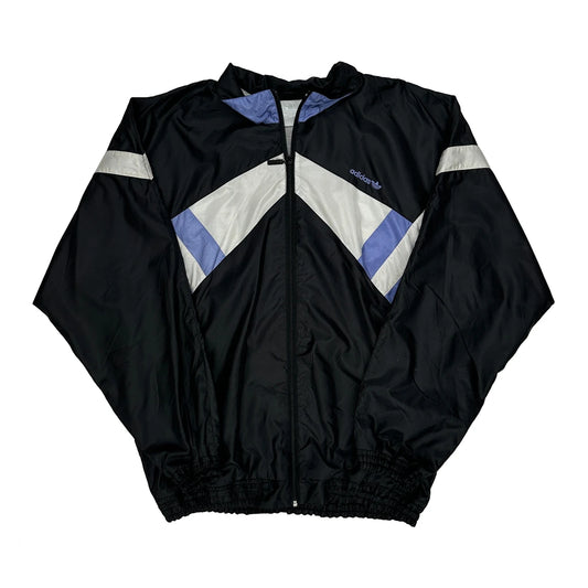 Adidas Striped Windbreaker - Large Black Polyester