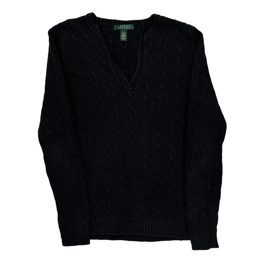 Ralph Lauren Cable Knit Jumper - Medium Black Cotton
