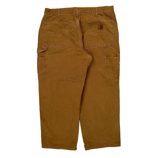 Flannel Lined Carhartt Carpenter Trousers - 36W 27L Brown Cotton