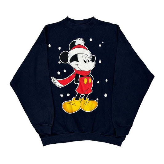 Made In Usa Mickey Mouse Mickey Unlimited Christmas Sweatshirt - XL Navy Cotton Blend