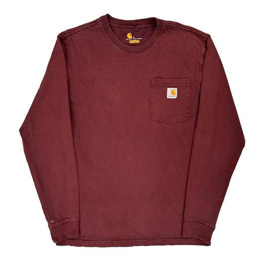 Carhartt Long Sleeve T-Shirt - Small Burgundy Cotton