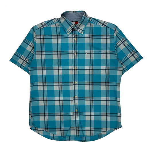 Tommy Hilfiger Checked Short Sleeve Shirt - Medium Blue Cotton