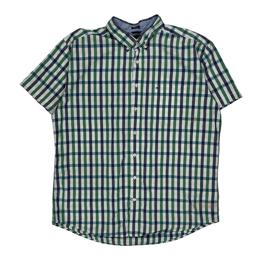 Vintage Tommy Hilfiger Checked Short Sleeve Shirt - XL Green Cotton