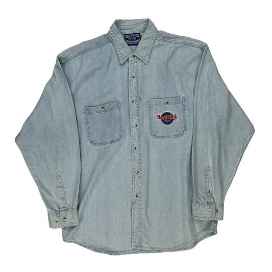 New York Hard Rock Cafe Denim Shirt - Large Light Wash Cotton