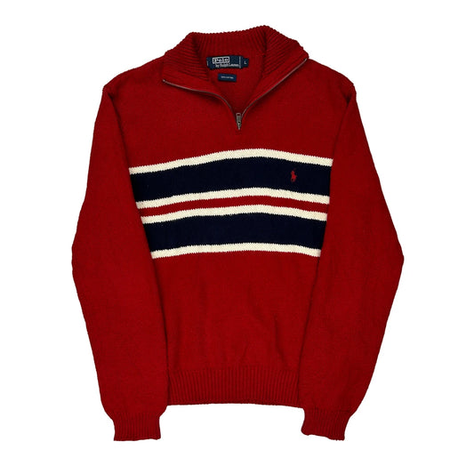 Polo By Ralph Lauren Striped 1/4 Zip - Large Navy Cotton