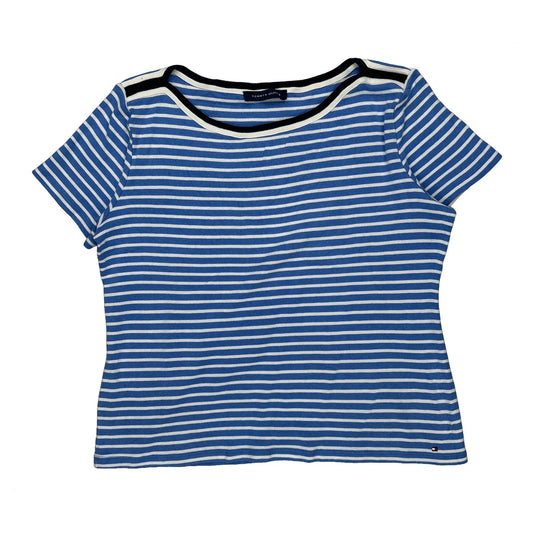 Tommy Hilfiger Striped T-Shirt - Large Blue Cotton