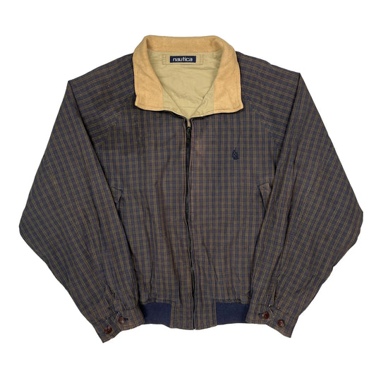 Vintage Nautica Checked Jacket - 2XL Blue Cotton