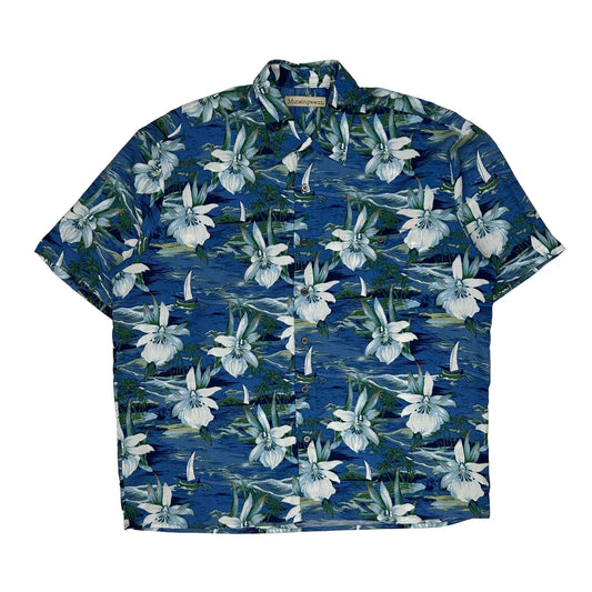 Vintage Munsingwear Floral Hawaiian Shirt - Large Blue Viscose