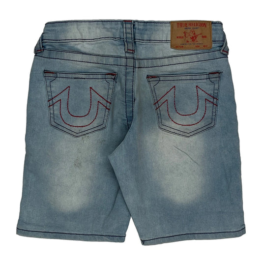 True Religion Contrast Stitch Denim Shorts - 26W 11L Light Wash Denim
