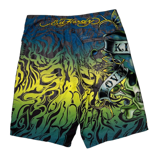Skull Design Ed Hardy Graphic Shorts - 31″ Waist Multicoloured Polyester