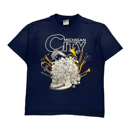 Michigan City Hanes Graphic T-Shirt - Large Navy Cotton Blend