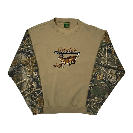Deer Embroidery Cabelas Camo Sweatshirt - Large Beige Cotton Blend