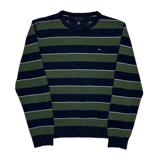 Tommy Hilfiger Striped Jumper - Small Green Cotton