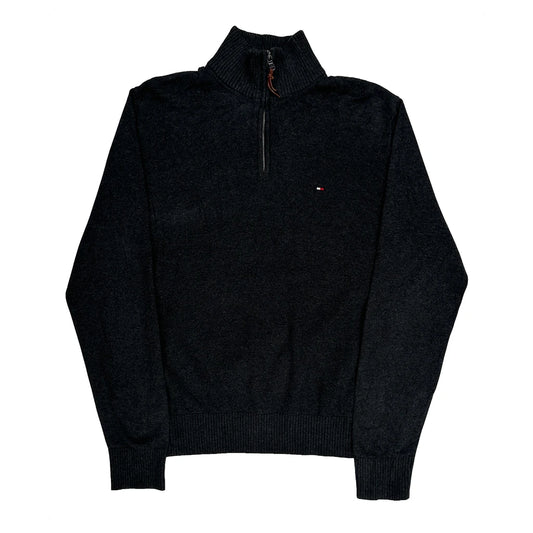 Vintage Tommy Hilfiger 1/4 Zip - Large Black Cotton Blend