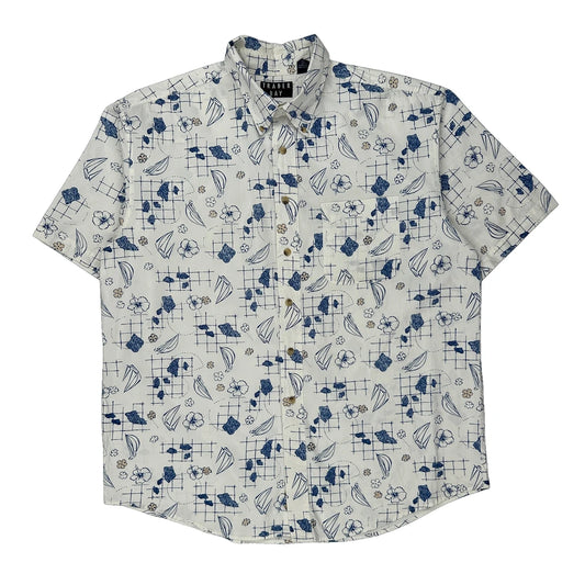Trader Bay Floral Hawaiian Shirt - Large Blue Cotton
