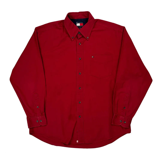 Vintage 90S Tommy Hilfiger Shirt - Large Red Cotton