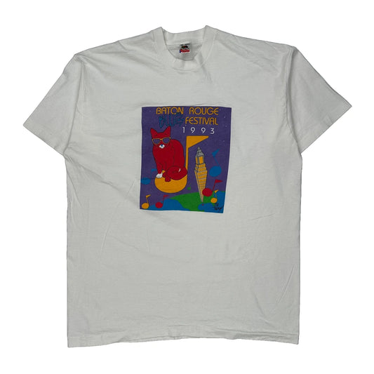 Baton Rouge Blues Festival 1993 Fruit Of The Loom Graphic T-Shirt - 2XL White Cotton
