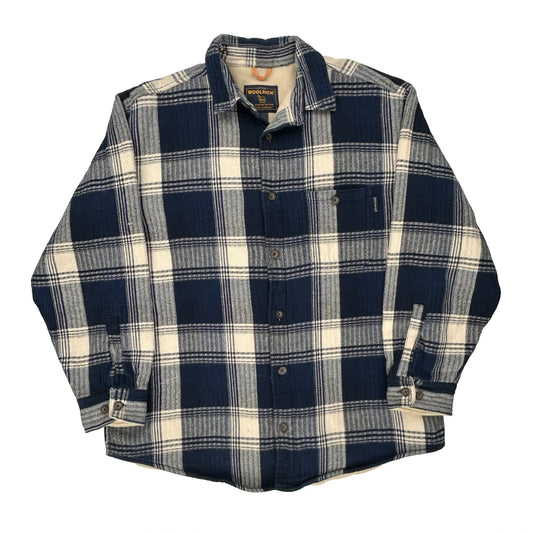Woolrich Checked Overshirt - Large Blue Cotton