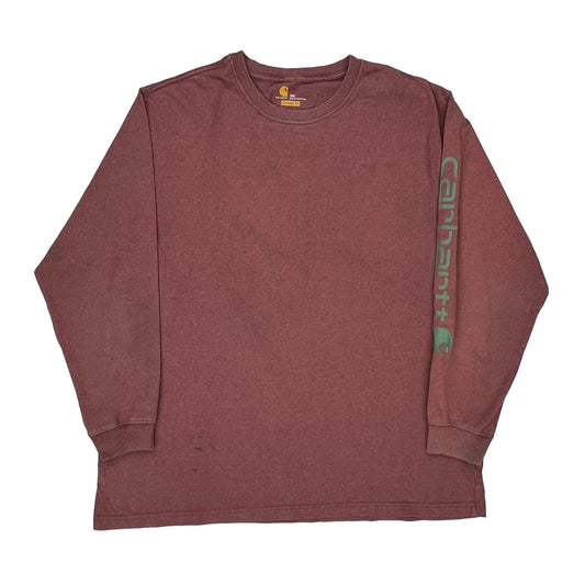 Carhartt Long Sleeve T-Shirt - 2XL Burgundy Cotton