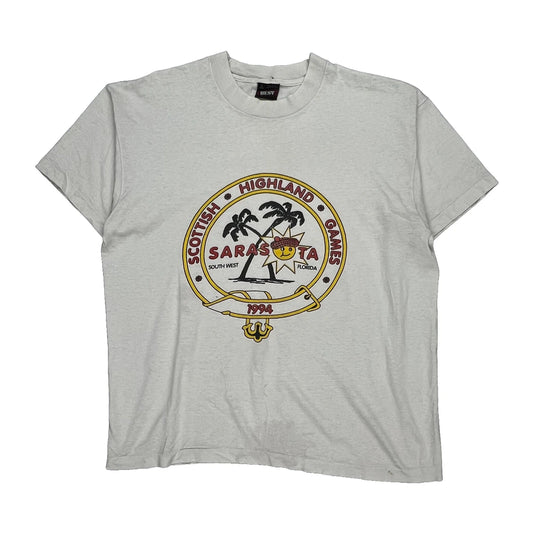 Scottish Highland Games Sarasota 1994 Fruit Of The Loom Single Stitch T-Shirt - Large White Cotton Blend
