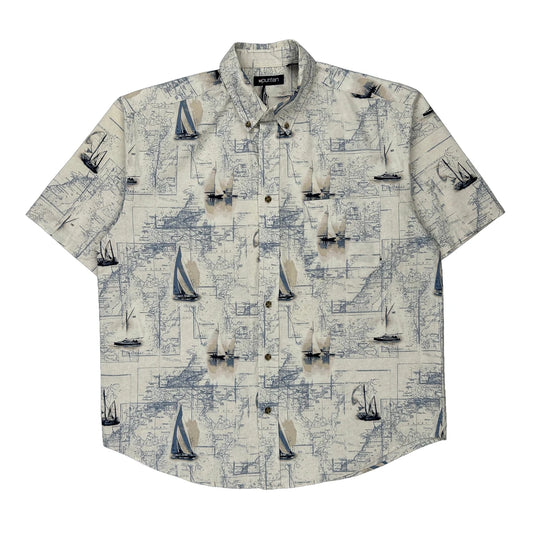 Puritan Hawaiian Shirt - Large Blue Cotton