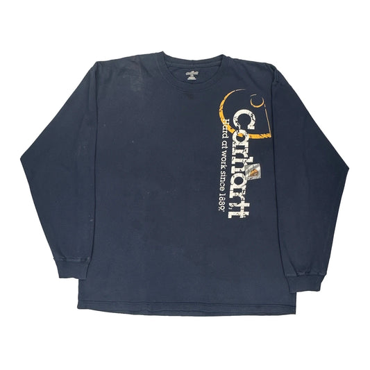 Carhartt Graphic Long Sleeve T-Shirt - XL Blue Cotton
