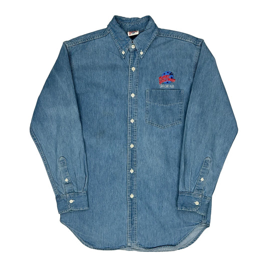 Vintage South Coast Plaza Planet Hollywood Denim Shirt - Medium Blue Cotton
