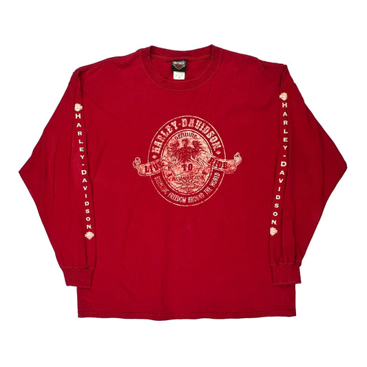 Rocket Harley Davidson Graphic Long Sleeve T-Shirt - XL Red Cotton