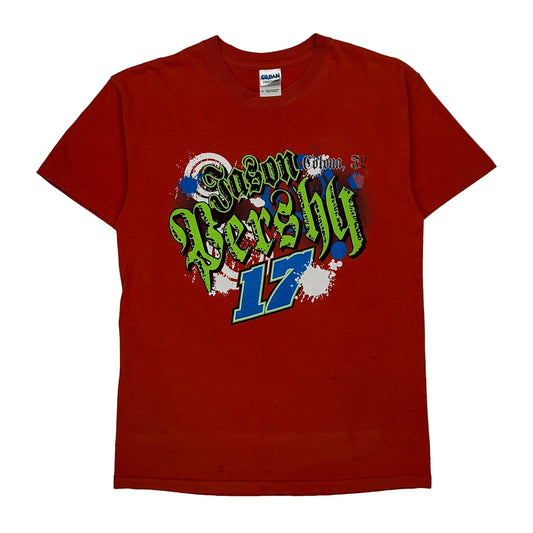 Vintage Jason Pershy 17 Gildan Graphic T-Shirt - Medium Red Cotton