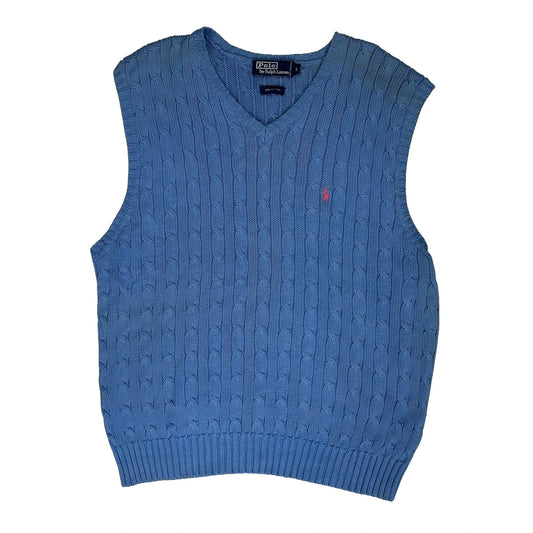 Vintage Polo By Ralph Lauren V-Neck Sweater Vest - Large Blue Cotton