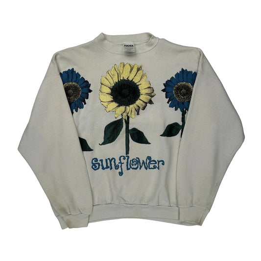 Sunflower Tultex Floral Sweatshirt - XL Blue Cotton Blend
