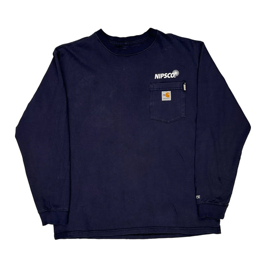 Carhartt Long Sleeve T-Shirt - Large Navy Cotton