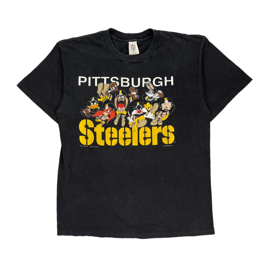 Pittsburgh Steelers Single Stitch Nfl T-Shirt - XL Black Cotton
