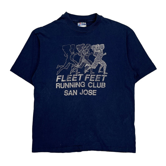Fleet Feet Running Club San Jose Hanes Single Stitch T-Shirt - Large Navy Cotton