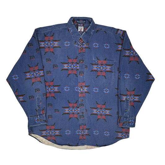 Mareh Patterned Shirt - XL Blue Cotton