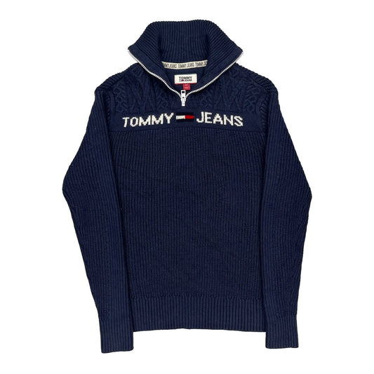 Spellout Tommy Jeans 1/4 Zip - Small Blue Cotton