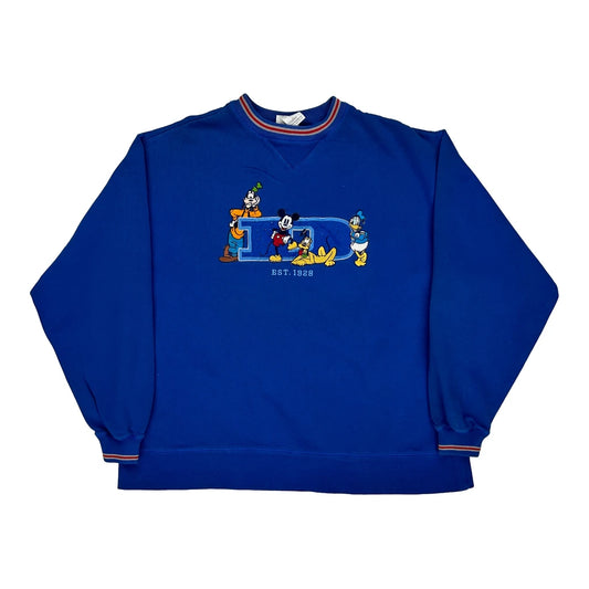 Disney Embroidered Sweatshirt - Large Blue Cotton Blend
