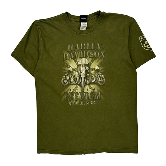 Freedom Machines Harley Davidson Graphic T-Shirt - Large Green Cotton