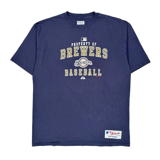 Vintage Brewers Majestic Mlb T-Shirt - Large Navy Cotton