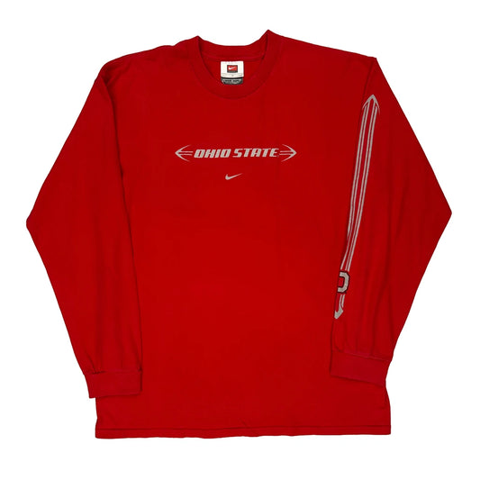 Nike College Long Sleeve T-Shirt - Large Red Cotton