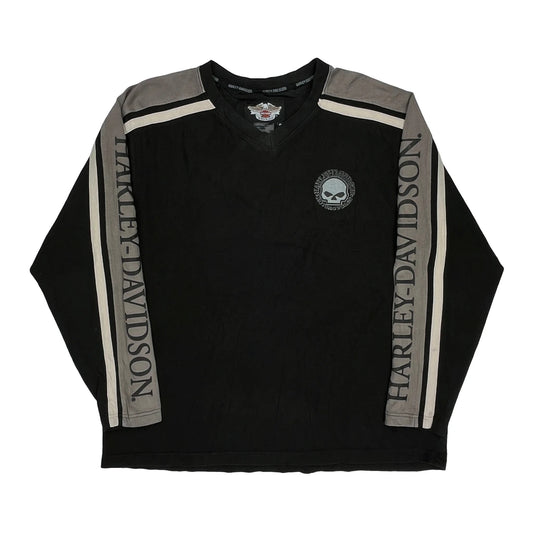 Skull Logo Harley Davidson Graphic Long Sleeve T-Shirt - XL Black Cotton